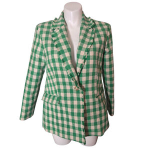 Vero Moda Green Checkered Frayed Trim Blazer Jacket Women’s Size 10